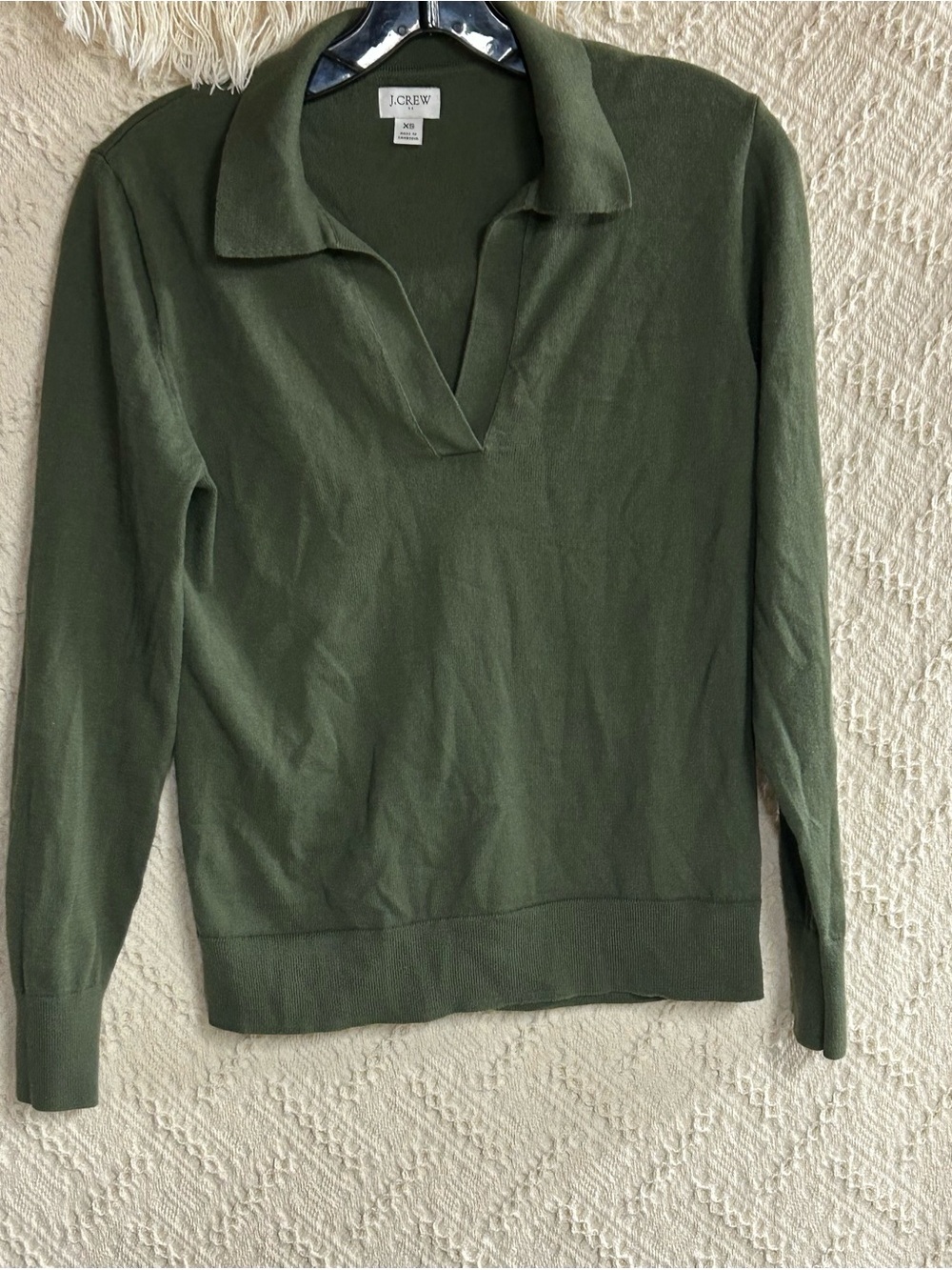 J. Crew Women's Olive Green V-Neck Polo Sweater